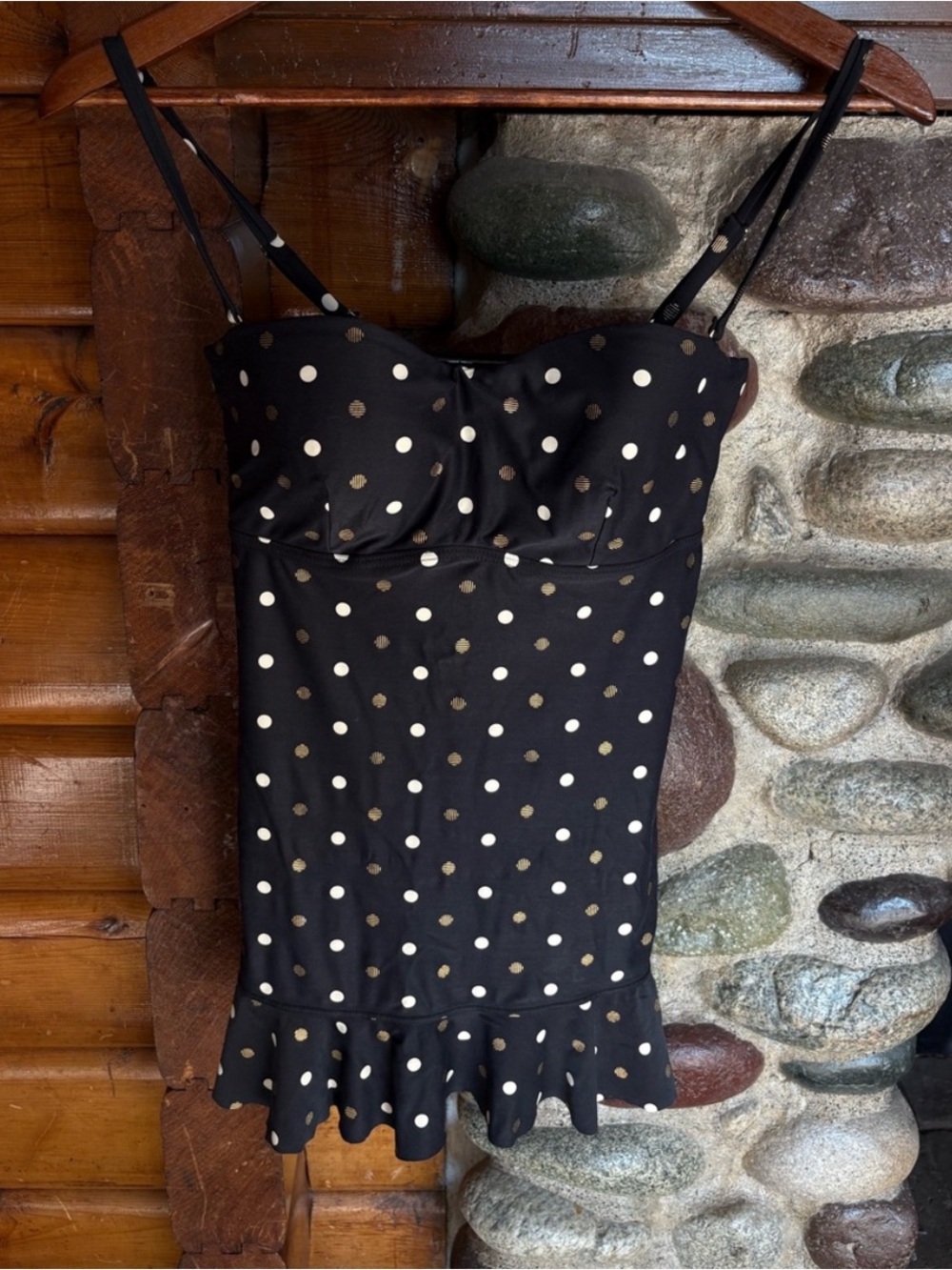 Captiva by Christina Black Gold Polka Dot Swim Dress Large